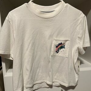 Volcom White Cropped Pocket Tee with Rainbow Accent